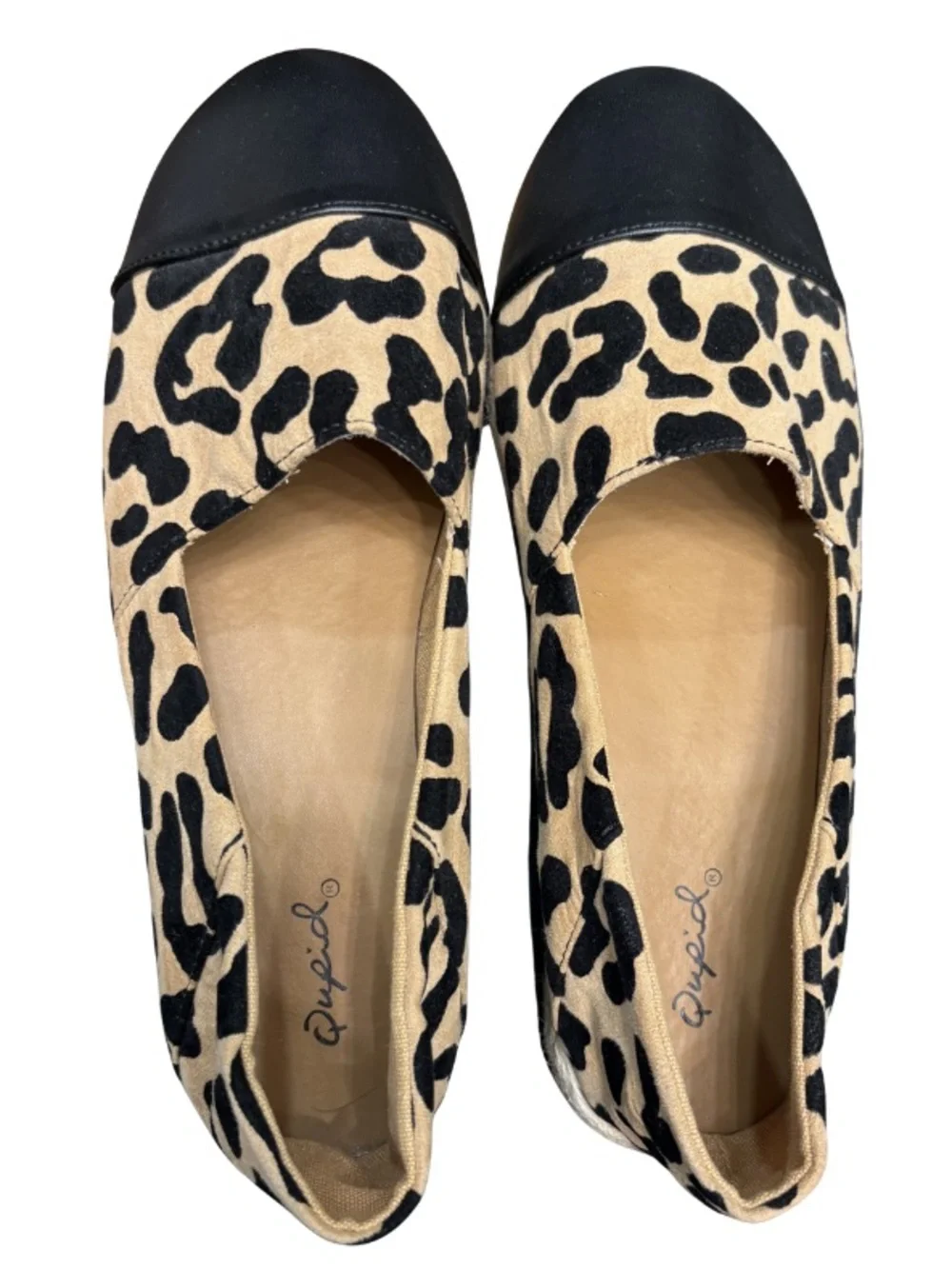 🆕🎉 NWOB Qupid Leopard Espadrille Slip-Ons with Black Cap Toe